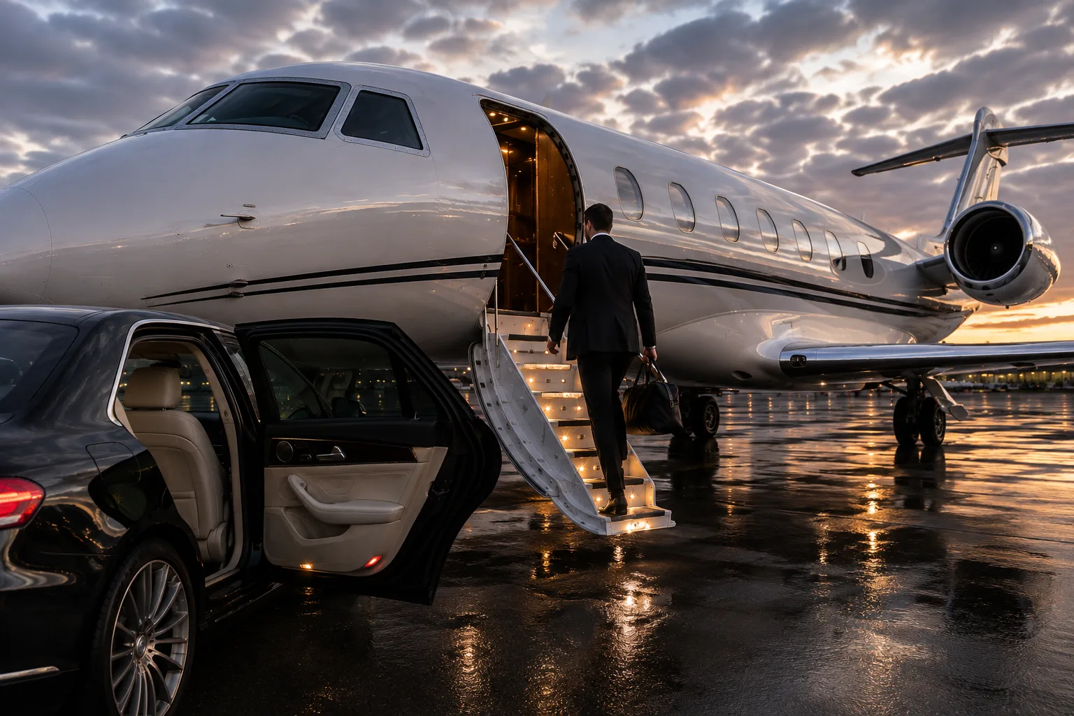 Private jet cabin interior